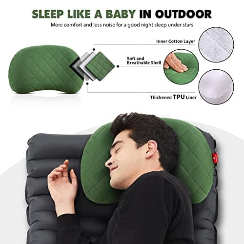 HIKENTURE Camping Pillow, Ultralight Inflatable Pillow with Cover Green — view 2