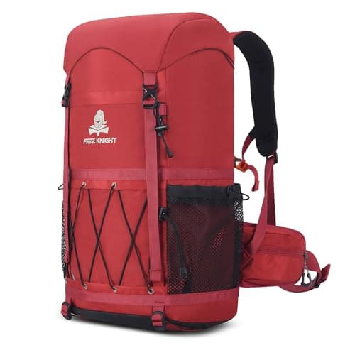 Bseash 40L Waterproof Hiking Backpack with Rain Cover, Outdoor Sport Travel Bag Daypack for Camping Climbing Cycling Skiing (Red)