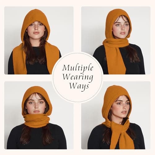 ACUSHLA Women's Hooded Scarf, 2-in-1 Knitted Hat Scarf Neck Warmer, ORANGE — view 2