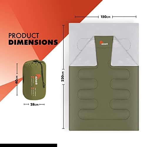 azark Premium Double Sleeping Bag, 350GSM, Lightweight and Waterproof, 4 Seasons of Camping, Hiking and Outdoors, Sleeping bag for Adults & Kids (Green) — view 2