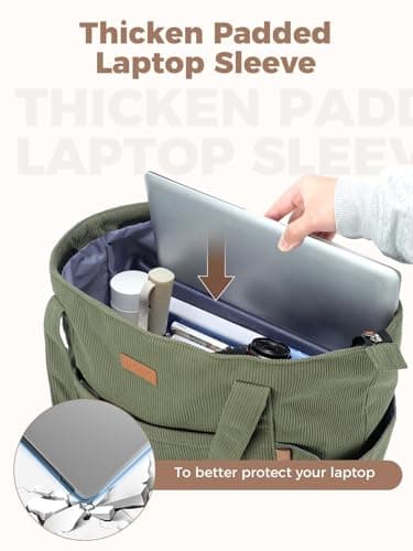 Lekespring Laptop Tote Bag for Women - Large Capacity Shoulder Bag with Zip and Pocket for College School Work Travel Shopping(Green) — view 6