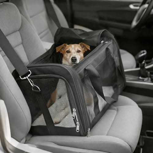 REQUISITE NEEDS Pet Carrier, Soft-Sided Foldable Travel Bag, Airline Approved, Large Size for Cats and Dogs up to 17 lbs, Black, with Shoulder Strap and Removable Mat — view 6