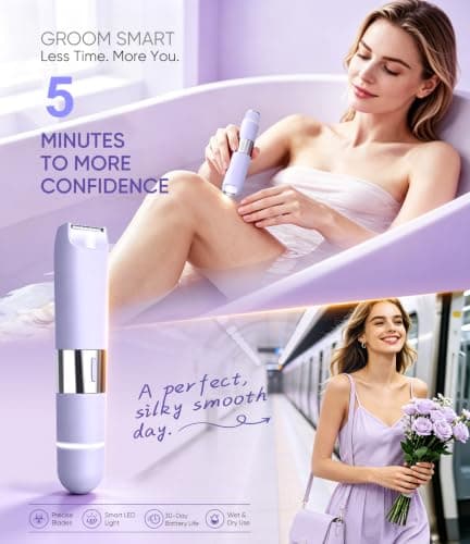 Bikini Trimmer Women 2-in-1 Facial Hair Remover for Women,USB-C Razors Woman,Dual Head Shaver Women with Light for Intimate,Lady Shavers for Woman Pubic Hair for Lip Underarm Body,Travel Lock,Violet — view 2