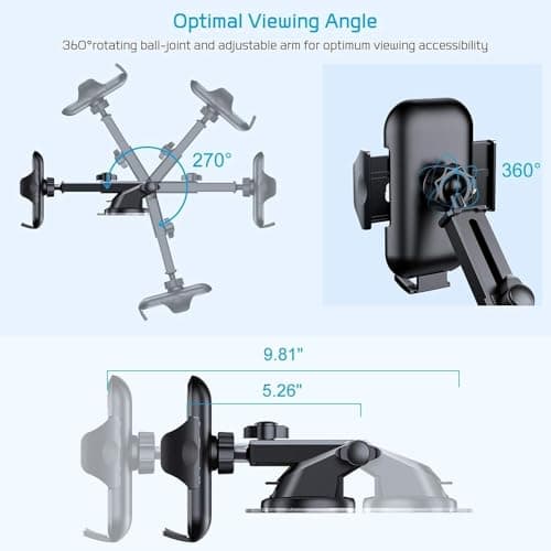 SpeXyngial Car Phone Holder, Car Phone Mount 360° Rotation, Upgraded Version with Strong Suction Power, Phone Cradle for Dashboard/Windscreen/Air Vent, Phone Holder for all 4.0''-7.0'' Phones — view 6