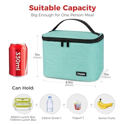 Gloppie Insulated Lunch Bag for Women Men, Leakproof Thermal Lunch Box for Work Office, Large Cooler Bag for Picnic School Travel, Mint Green — view 3