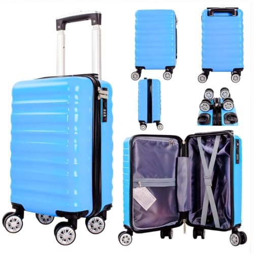 40x25x20cm Underseat Cabin Suitcase, Light Blue, Removable Wheels