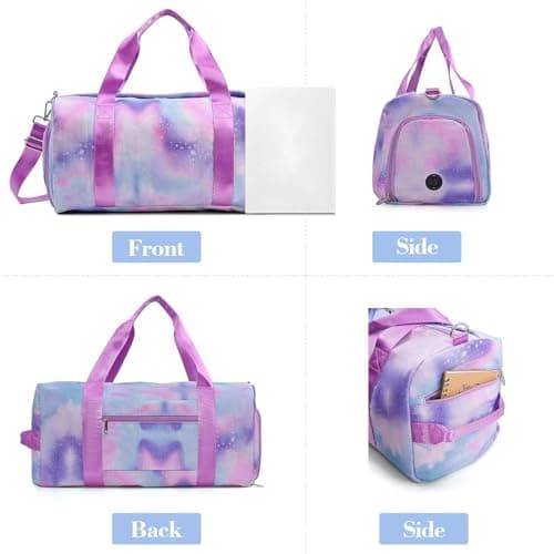 Teens Women Travel Bagwith Shoe Compartment & Wet Compartment Swimming Bag, Children's Girls Travel Bag for Gymnastics Swimming Cute Colourful Dance Bag Rainbow Pattern Sports Bag, Purple, — view 4