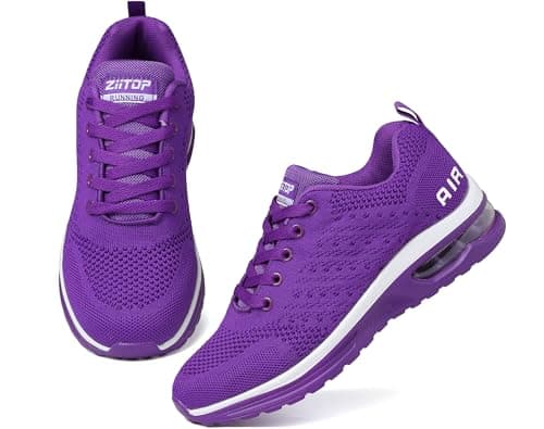 Running Shoes Womens Trainers Walking Shoes Air Cushion Athletic Sneakers Ladies Breathable Mesh Sport Sneakers Lightweight Non Slip Casual Tennis Workout Jogging Gym Trainers Purple
