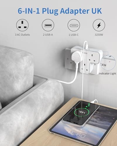 Plug Extension Socket,Mscien Plug Adapter 3 Way with 3 USB(1 Type-C), Multi Plug Adaptor Wall Socket Plug Extender UK 13A Power Extension Plug For Home Dorm Kitchen Office — view 2