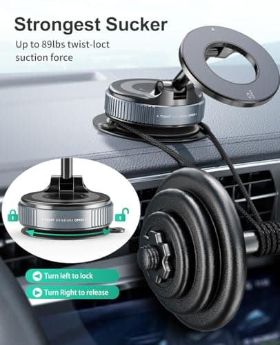 2026 Magnetic Suction Phone Mount for MagSafe, 360°Adjustable Magnetic Car Phone Holder, Foldable Suction Cup Car Phone Mount for Car/Gym/Mirror/Shower, Cell Phone Holder for iPhone 17 16 15 Black — view 3