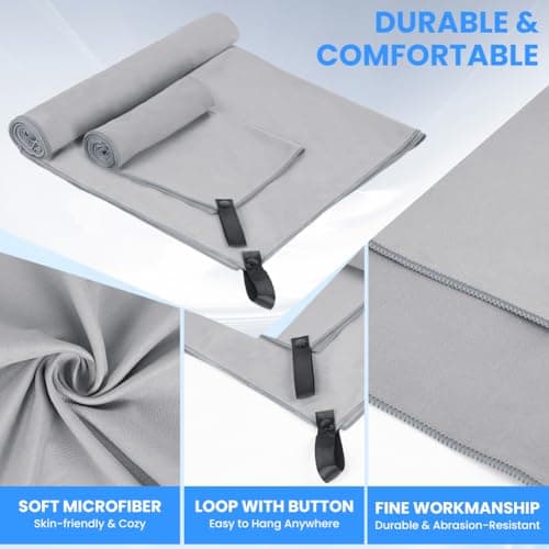 Aolso Microfibre Travel Towel Set, 3 Pack Quick Dry Lightweight Microfibre Towels, Super Absorbent Gym Towel for Men Weman, Beach Towel for Camping, Yoga, Swimming, Hiking-Grey(160x80cm+2 * 40x80cm) — view 3
