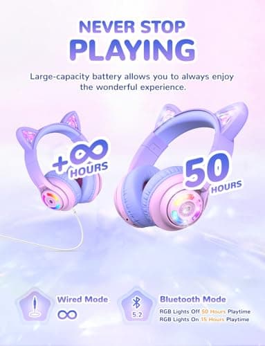 iClever BTH13 Kids Headphones Wireless Girls LED Cat Ear Travel Gift — view 4