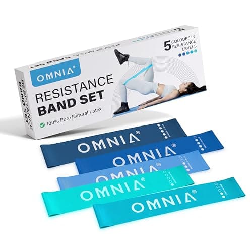 OMNIA Resistance Bands Set for Home Workouts – Durable Exercise Bands for Strength Training, Yoga, Pilates, Physio – 5 Resistance Levels – Unisex Fitness Bands (Blue)