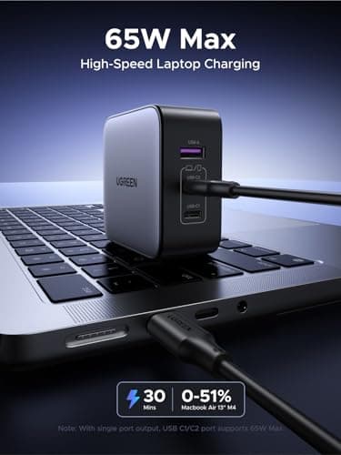 UGREEN Universal Travel Adapter 65W 3-Port Fast Charger with US/UK/EU Plugs with Retractable USB C to USB C Cable 100W 1M, Charging Kit for MacBook Pro/Air, iPhone 17/16/15, iPad, Galaxy S26/S25 — view 4