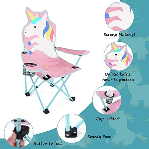 Meng Jiaran Kids Unicorn Folding Camping Chair Oxford Cloth with Cup Holder — view 5