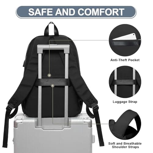 WEPLAN School Backpack Womens Secondary School Bag for Girls Boys Teenage College Rucksack Bag for Women Lightweight Casual Daypacks Bookbag Waterproof 14 inch Laptop Backpack Work Travel,A1-Black — view 5