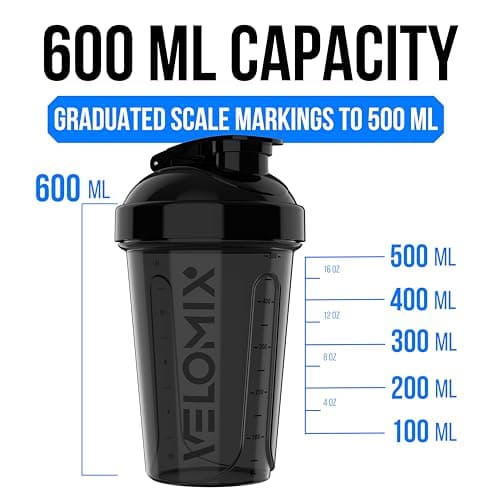 VELOMIX 2 Pack 600ml Protein Shaker Bottle, Black/Transparent — view 4