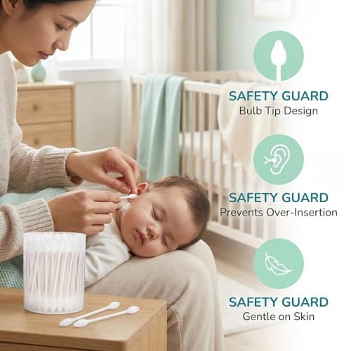 Ciieeo Baby Safety Cotton Buds 56 PCS - Ear Swabs with Large Tips for Newborn Ear Cleaning, Double Tipped Tapered Cottonbuds with Paper Sticks, White — view 3