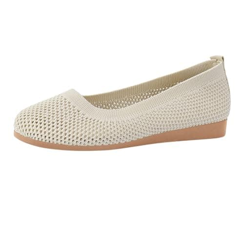 Foldable Ballet Flats for Women, Lightweight Wide Fit Knit Mesh Ballerina Shoes, Flexible Slip On Travel Pumps, Portable Emergency Relief Flat Shoes for Driving Flights White size 4.5