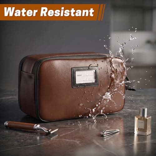 SWISSELITE Leather Toiletry Bag for Men, Water Resistant Dopp Kit for Toiletries Accessories with Wet/Dry Separation, Travel Essentials Shaving Bag Bathroom Organizer for Travel Gym Dorm(Dark Brown,M) — view 3