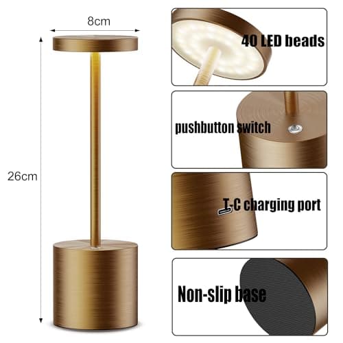 SLSMD 2 Pack Cordless Table Lamp IP54 Battery Operated Desk Lights 5000mAh Rechargeable Aluminum Metal Night Light 3 Color & Stepless Dimming Lamps Portable LED Lamps (2 Pack Titanium) — view 2