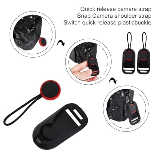 4 Pack Camera Strap Quick Release Buckles, Black Universal Camera Neck Shoulder Strap Rapid Connectors, Durable Plastic & Nylon Quick Release Loops Clips, Fits Straps Up to 20mm Wide for Most Cameras — view 3