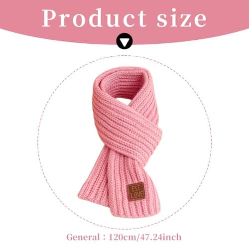 Toumett Kids Scarf,Kids Autumn Winter Knit Scarves,Boys Girls Scarf,Soft Knitted Neck Warmer Kids Scarf,Black/White/Pink Solid Scarf (Pink) — view 2