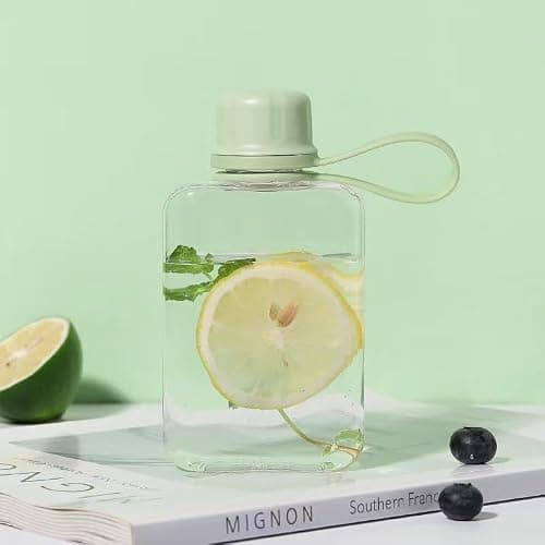 IDIDG Flat Water Bottle Travel Flask Portable 8.2 oz BPA Free Tritan Square Small Water Bottles Leakproof Slim Water Bottle for Purse Travel Pocket Sports Fitness (Green, 8.2 OZ) — view 4