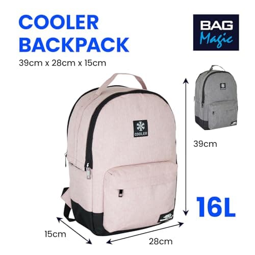 Cooler Backpack Insulated Lunch Bag Pink & Grey Bundle – Leakproof, Water Resistant Cooler Bag for Work, Travel, Picnic, Beach – Thermal Backpack with Pockets & Bottle Holder 28x15x39cm (Grey + Pink) — view 5