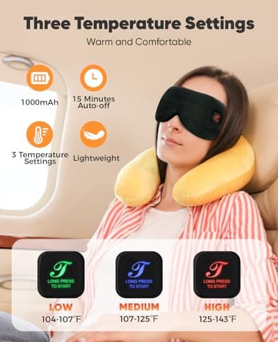 Heated Eye Mask, Warm Eye Compress, 3 Heat Levels Cordless Heated Eye Mask for Men Women, 1000mAh Rechargeable Battery, Detachable Design and Washable (Black) — view 3