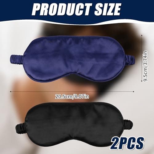 Geukmun Sleep Mask 2 Pack Silk Eye Mask for Sleeping Pure Silk Blackout Eye Mask with Adjustable Strap for Travel Flight Nap Men Women (Black and Navy) — view 2