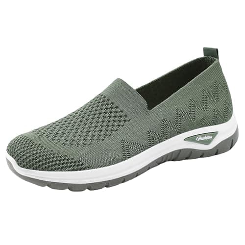Walking Shoes with Memory Foam Wedge Heel Athletic Outdoor Sport Shoe Athletic Outdoor Sport Round Toe Knit Mary Jane Shoes Flat Comfort Breathable Breathable Soft Sole Shoe Green — view 4