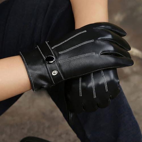 DOITOOL Men's Winter Riding Gloves PU Leather Windproof Warm Black — view 4