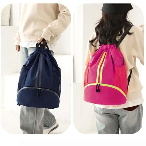 DDSHUN Drawstring Backpack, Waterproof Gym Bag, Unisex Large Oxford PE Pack Students School Backpack Swimming Bag Durable Sports Ball Bag with Shoe Bags (Rose Red) — view 5