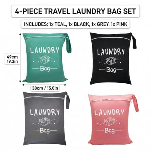 4PCS Laundry Bags for Travelling, Waterproof Washing Bags for Laundry with Zipper & Handle, Small Laundry Bag, Wet Bags for Home, Travel, Holiday, Camping, Caravan, Dormitory — view 2