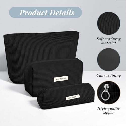 Aucuu Corduroy Cosmetic Bag, 3 Pcs Makeup Bag, Large, Medium and Small Cosmetic Bag, Striped Corduroy Portable Bag with Metal Zipper, Travel Cosmetic Bags Organizer for Women, Travel, School, Gift — view 4