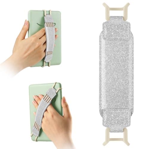 HoYiXi Universal Soft Elastic Hand Strap for 6-7'' eReader, Compatible with Kindle, Kobo, PocketBook, Tolino, High-Elasticity Hand Strap Finger Grip Holder For 6'',6.8", 7" eReader,Silver glitter