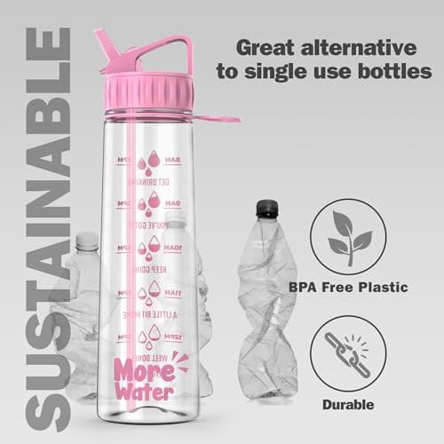 More Water Bottle With Straw, Motivational Time Markings 900ml - Drinking Tracker Bottles - Times to Drink - BPA Free Sports Bottles — view 2