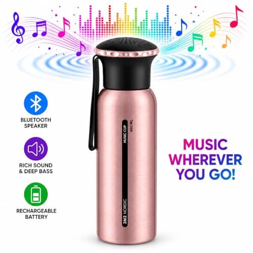On the Go Hydration & Entertainment Rose Gold 460ml Stainless Steel Water Bottle with Bluetooth Speaker. — view 3