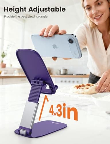 Lamicall Cell Phone Stand for Desk - [Ultra-Thin] Foldable Mobile Phone Holder, Height Adjustable Phone Stand for iPhone 17 16 15 14 13 Pro Max Plus Air Mini, S25 S24, 4"-8" Mobile Phones - Purple — view 2