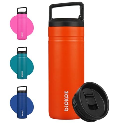 BJPKPK Insulated Water Bottle with 2 Lids,600ml Double Wall Stainless Steel Vacuum Tumbler Travel Coffee Mug,Wide Mouth Thermal Cup,Orange