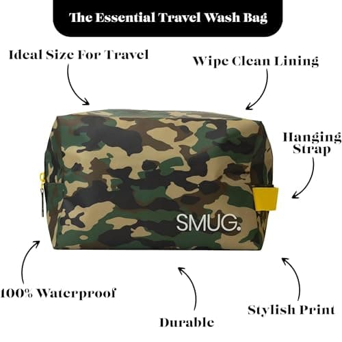 SMUG Wash Bag | Waterproof Travel Toiletry Bags for Travelling, Gym, Shower, Shaving, Toiletries, Cosmetics & Makeup Bag | Large Washbag for Men & Women | Stylish, Spacious & Easy Clean | Green Camo — view 4