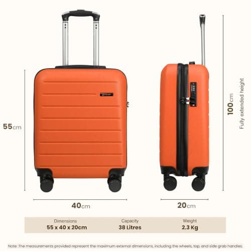 Rocklands® Lightweight 4 Wheel Hard Shell Luggage Suitcase Ryanair Cabin Travel Bag 55x40x20cm - ABS822 (Orange) — view 6