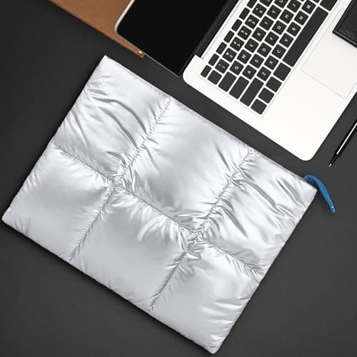 BAAGOAZ 15-16 Inch Puffy Laptop Sleeve Quilted Metallic Silver MacBook Case — view 6