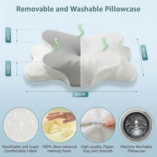 TOOHUB Cervical Neck Pillow, Cervical Pillow for Neck and Shoulder Pain,Memory Foam, Butterfly Ergonomic Pillow with Removable Washable Pillowcase for Side Back Stomach Sleepers — view 6