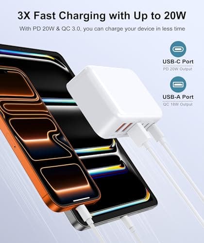Fast Charger Block, GaN 6 Port USB C Charging Station Hub Cube, 100W Multiport Type C Wall Charger Power Strip Plug with PD 3.0+QC for iPhone 16 15 14 13 12 1 Pro Max XR XS 8 7, Samsung, iPad, Table — view 3