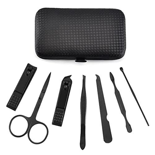 aRKé Manicure set Nail Clippers Professional Fingernail & Toenail grooming Kit Tweezers Eyebrow Scissors for mens and women Travel size 7Pcs Nail Care Tools with Black Case — view 2