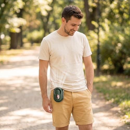 Mtbricey Handheld Mini Portable Fan USB Rechargeable Fan with Waist Clip & Neck Strap 5 Speed Quiet with Digital Display Multi-use as Handheld Desk Waist Fan for Travel Camping Office Outdoor (Green) — view 6