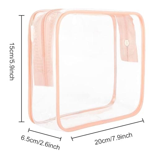 FIYUK Clear Travel Toiletry Bag TSA Approved Size Makeup Cosmetic Bag Portable Waterproof Transparent Pouch Storage, Pink — view 2