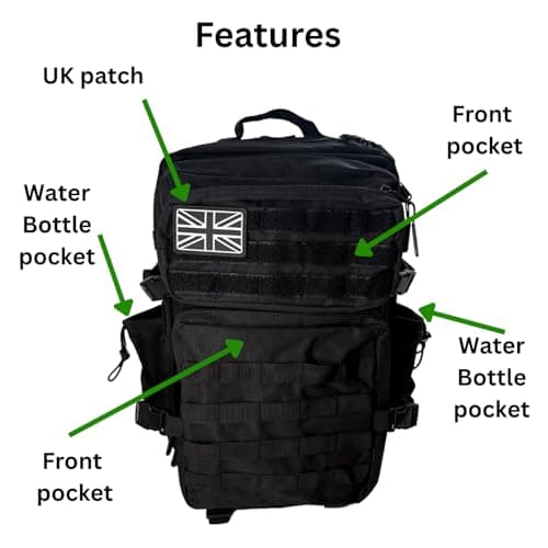 Military Tactical Backpack 45L Heavy-Duty Water-Resistant Rucksack with Webbing 6 Compartments & Padded Back Support Ideal for Hiking, Athletes, Gym, Travel, Sports, Camping & Everyday Carry — view 3